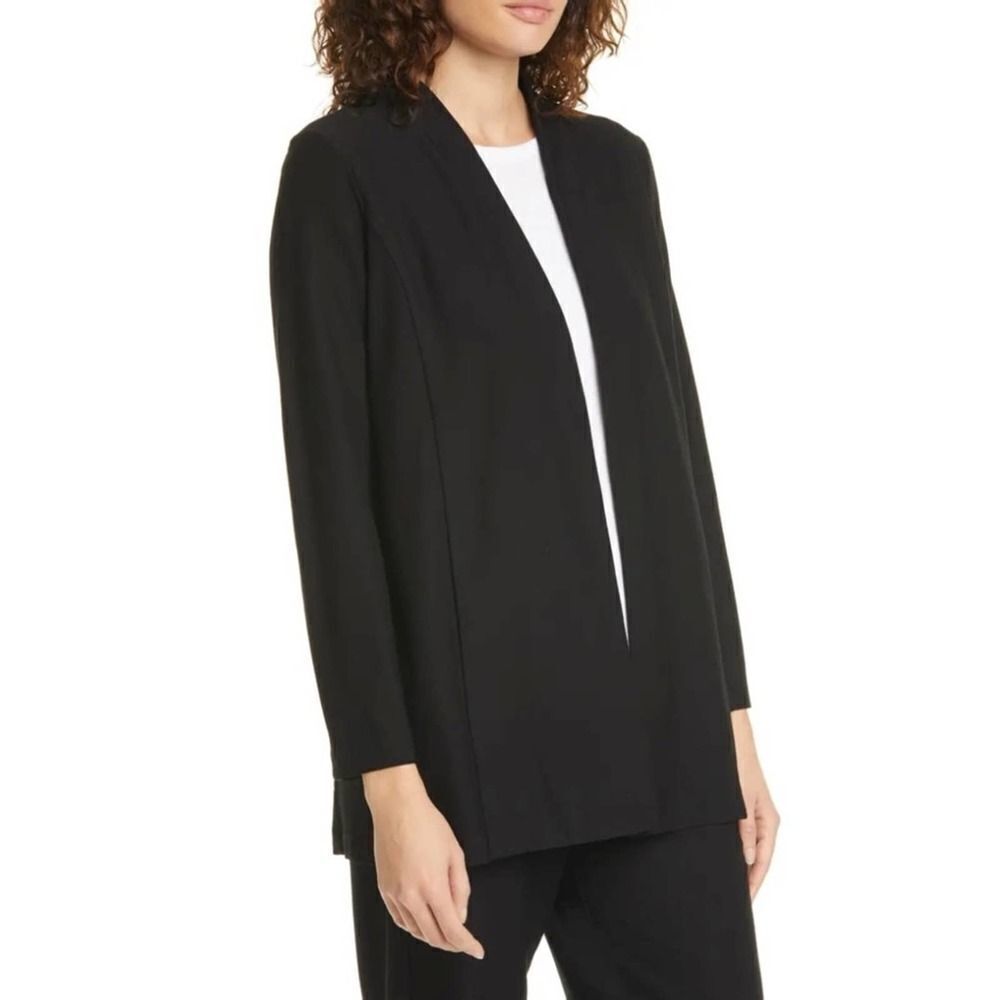 EILEEN FISHER Open Front Shawl Jacket Black Large
